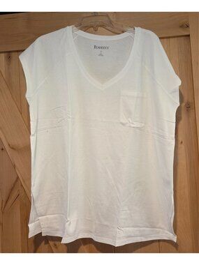 New! Roaman's V-Neck Pocket Women 12 S White Raglan Sleeveless T-Shirt